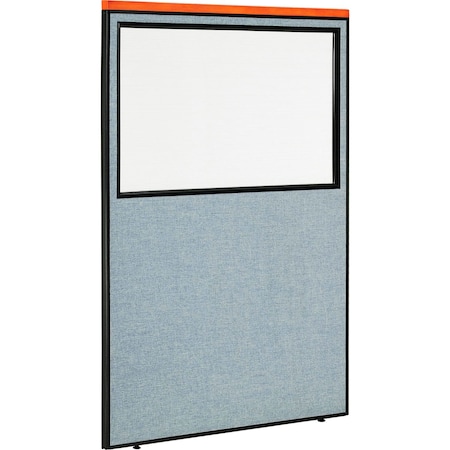 Interion By Global Industrial Interion Deluxe Office Partition Panel with Partial Window, 48-1/4inW x 73-1/2inH, Blue 694672WBL